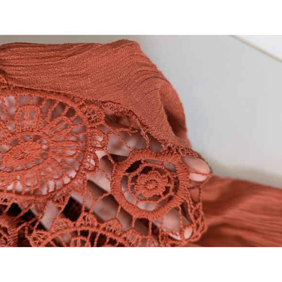 Forgotten Grace Women 3X Crochet Lace Boho Peasant Tunic Top Rust Orange Plus - Picture 8 of 10